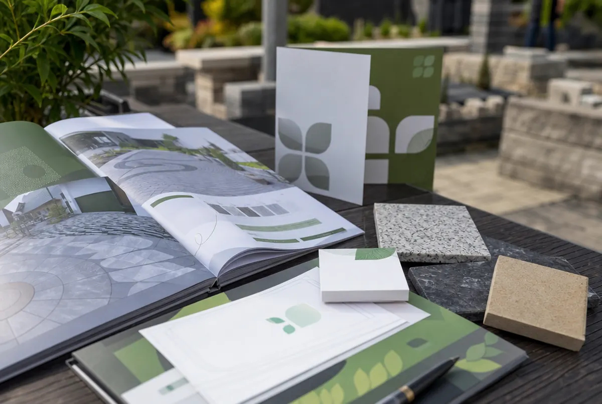 Katalog wzorów kostki, wizytówki i voucher na projekt ogrodu