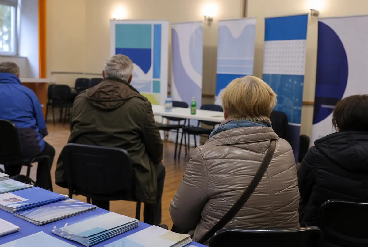 Spotkanie z mieszkańcami z neutralnymi roll-upami i ulotkami