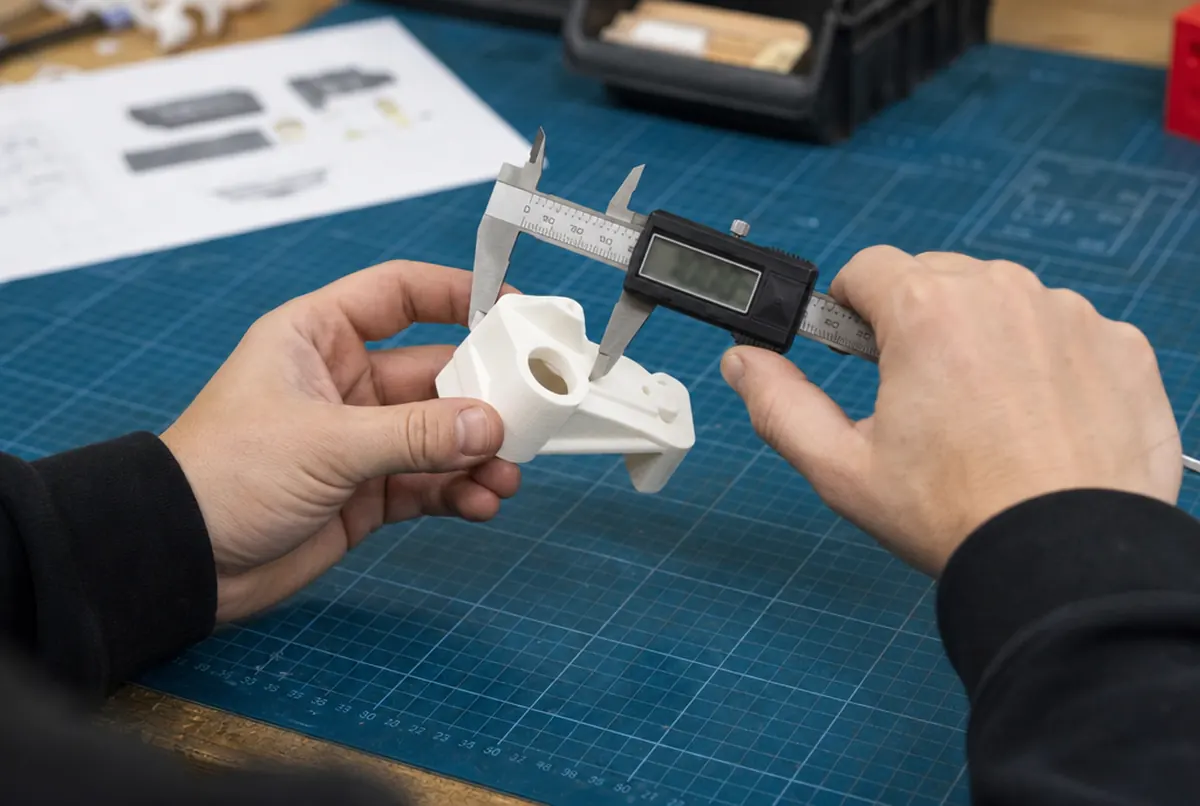 Dłonie mierzą prototyp suwmiarką cyfrową