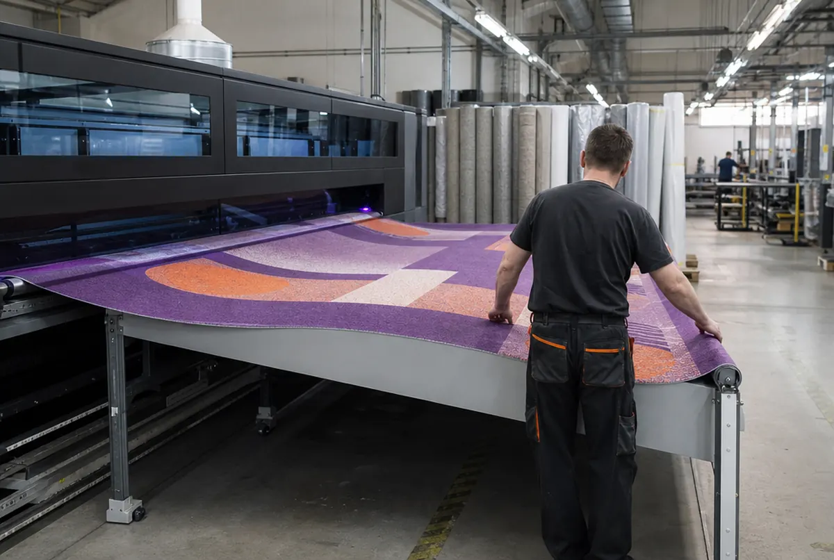 Impresión de una alfombra decorativa Carpet en una impresora de gran formato