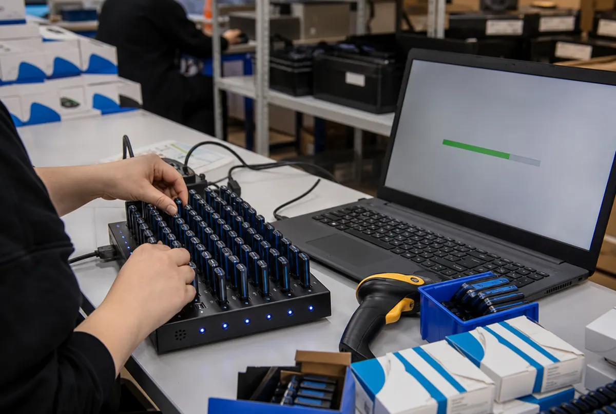 Copie de fichiers sur une série de clés USB personnalisées via un duplicateur