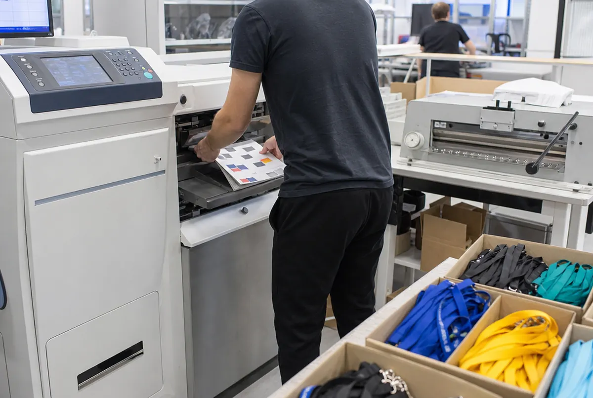 Printing personalised badges on a digital printer and cutting the cards