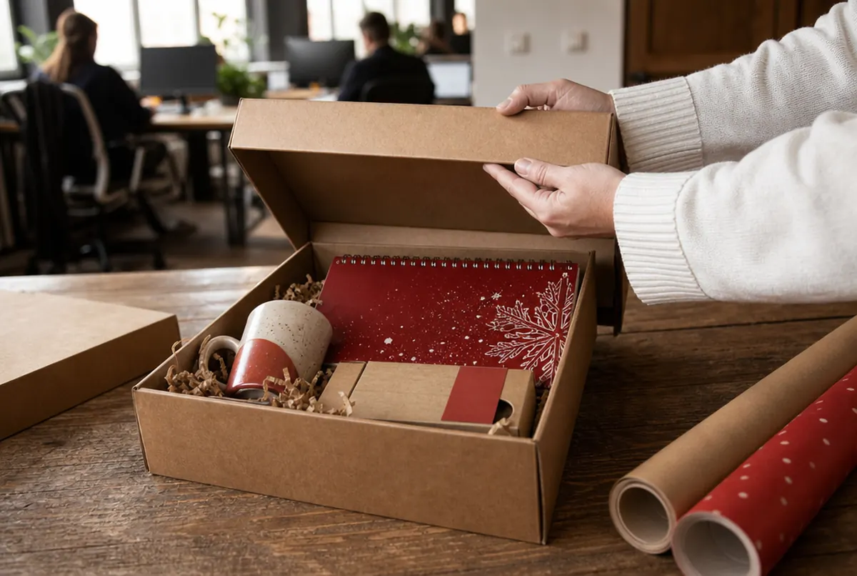 Calendrier de bureau dans un coffret cadeau de Noël pour un client