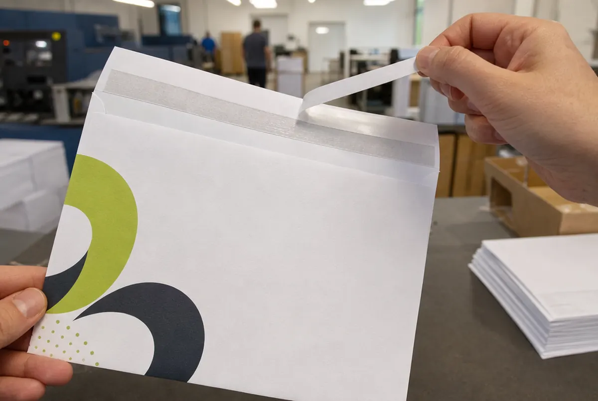 Gros plan d'une enveloppe C5 à bande autocollante avec impression couleur