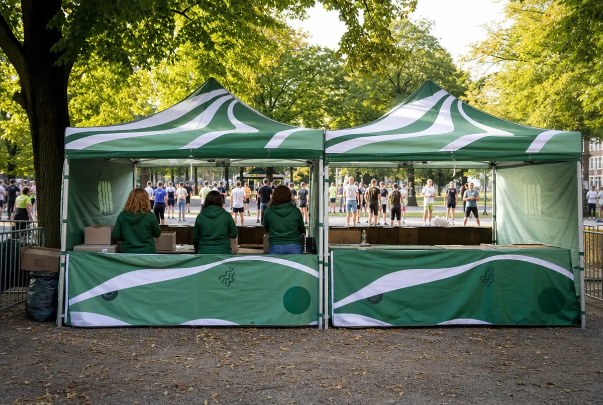 Carpas plegables estampadas como oficina de carrera en una media maratón