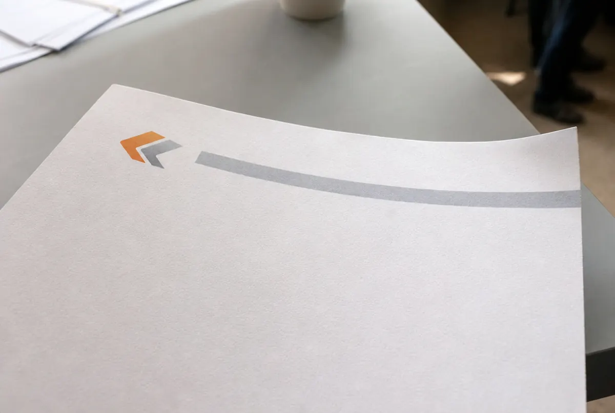 Gros plan de l'en-tête imprimé en couleur sur un papier offset blanc