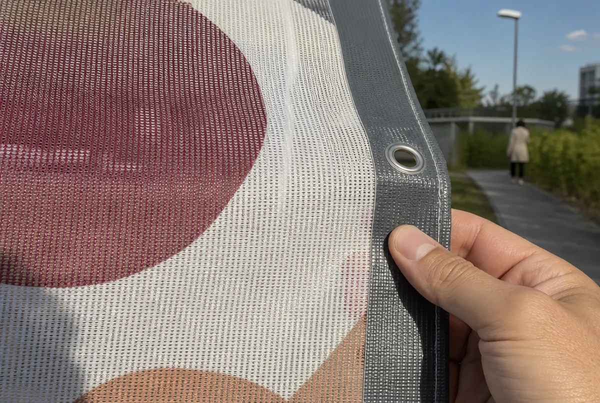 Mesh against the light: micro-perforations, print on the weave and a reinforced edge