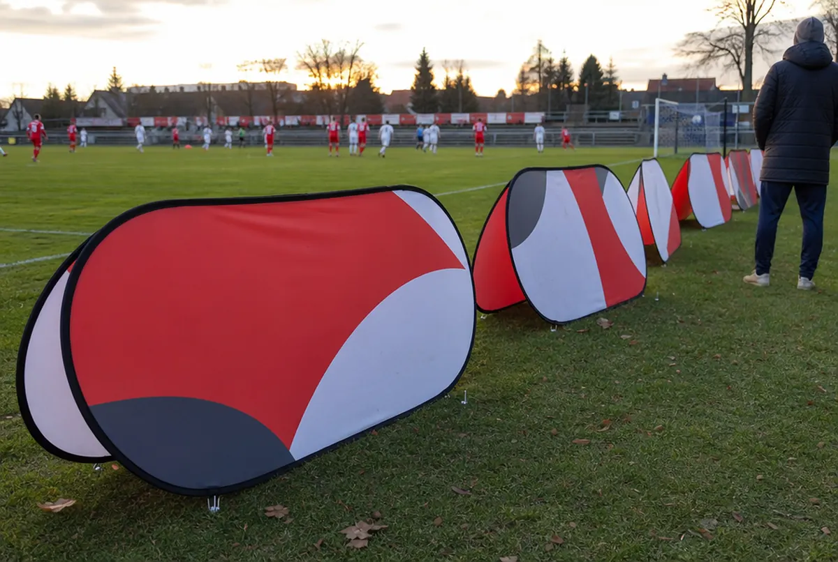 Bannières pop-up le long de la ligne de touche d'un terrain de football