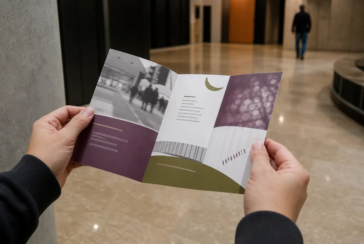 Nahaufnahme eines Zickzack-gefalzten DL-Flyers mit sauberen Rillungen
