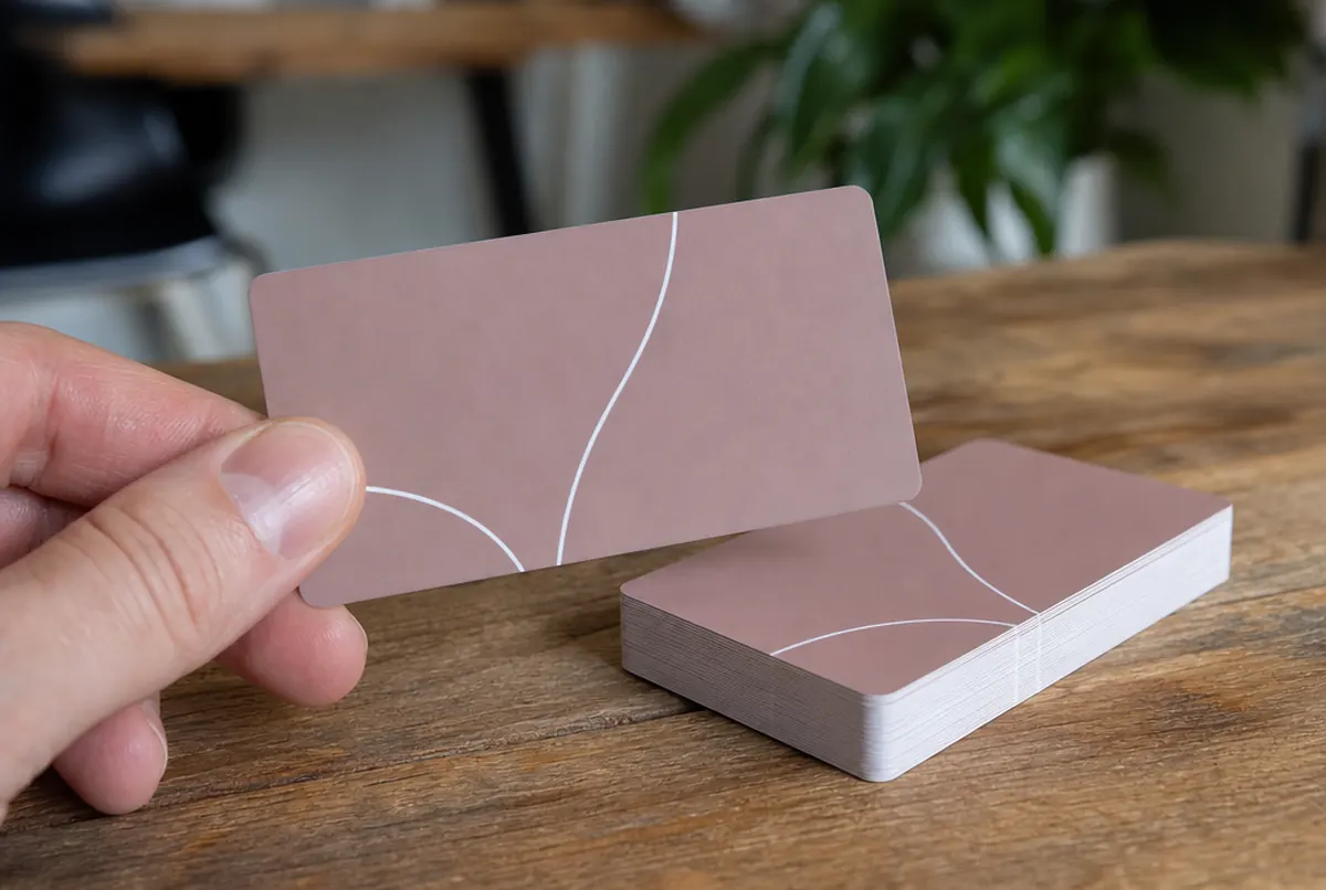 Macro de los cantos de tarjetas con laminado soft-touch y esquinas redondas
