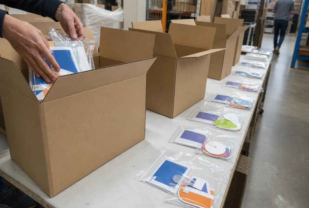 Sets aus Wobblern und Preisschildern, für jede Filiale einzeln verpackt