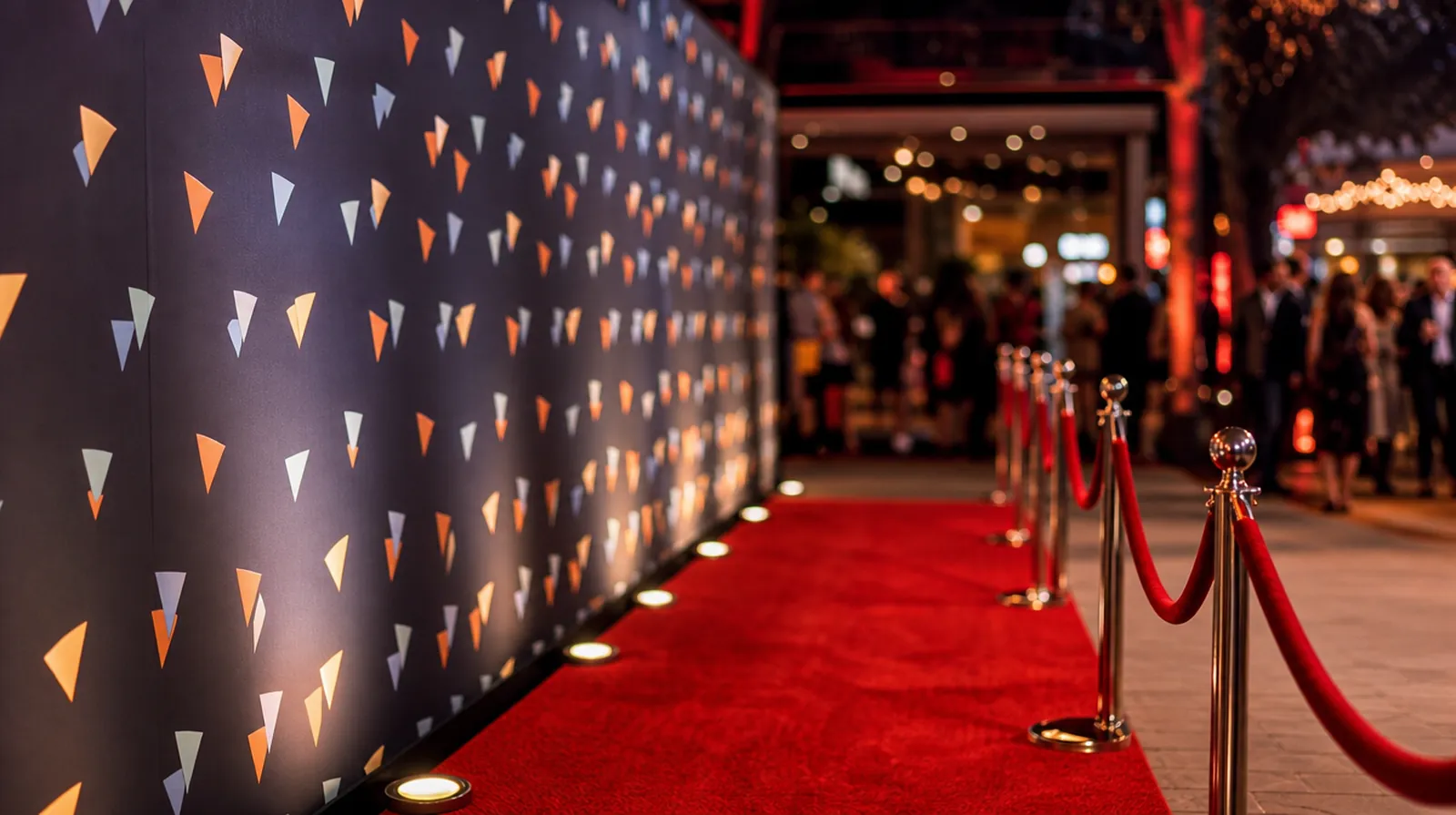 Photocall con alfombra roja en un evento nocturno