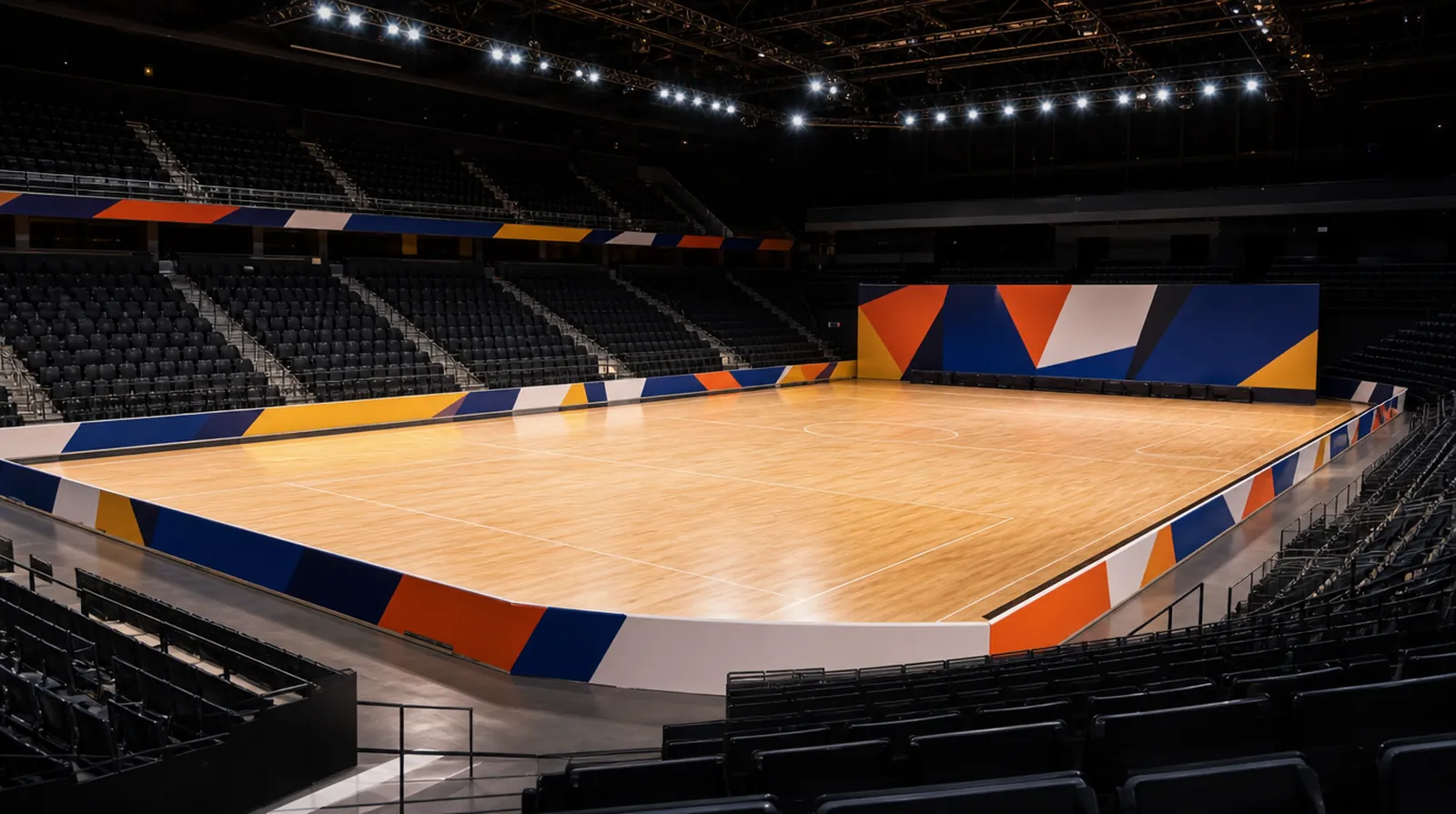 Bedruckte Banden und Sponsorenwand in einer Sporthalle