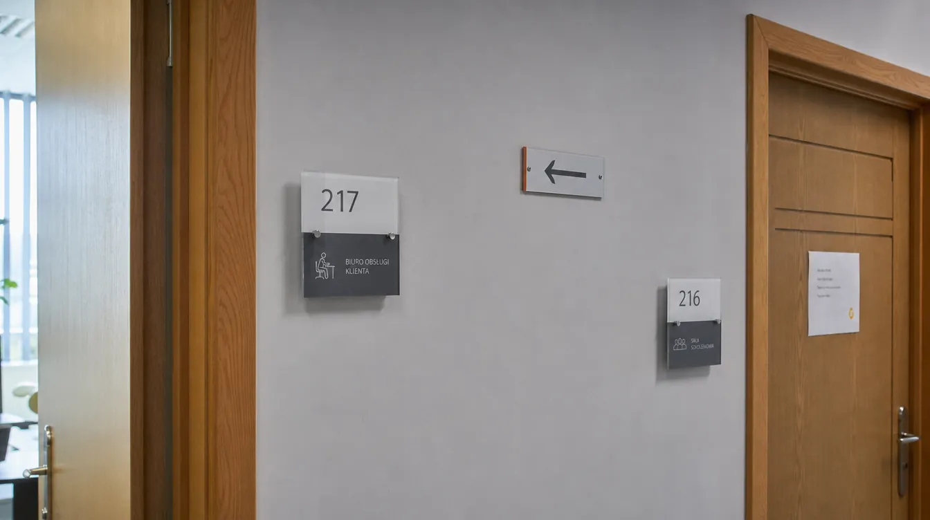 Tabliczki drzwiowe i kierunkowe — wizualizacja kategorii